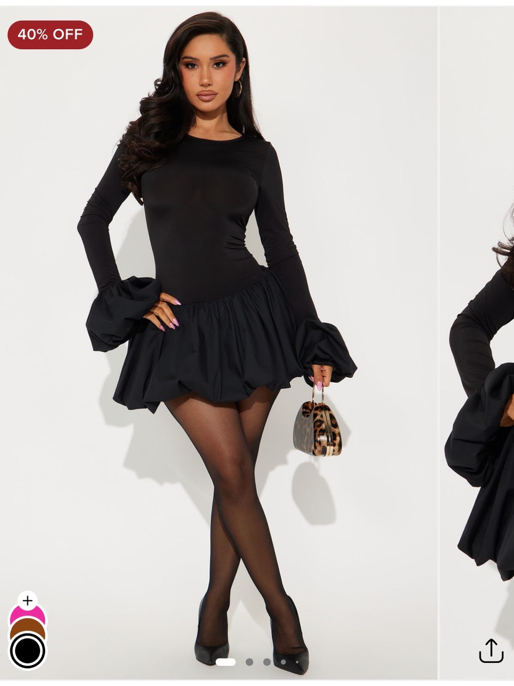 Fashion Nova Black Long-Sleeve Ruffle Hem Mini Dress
